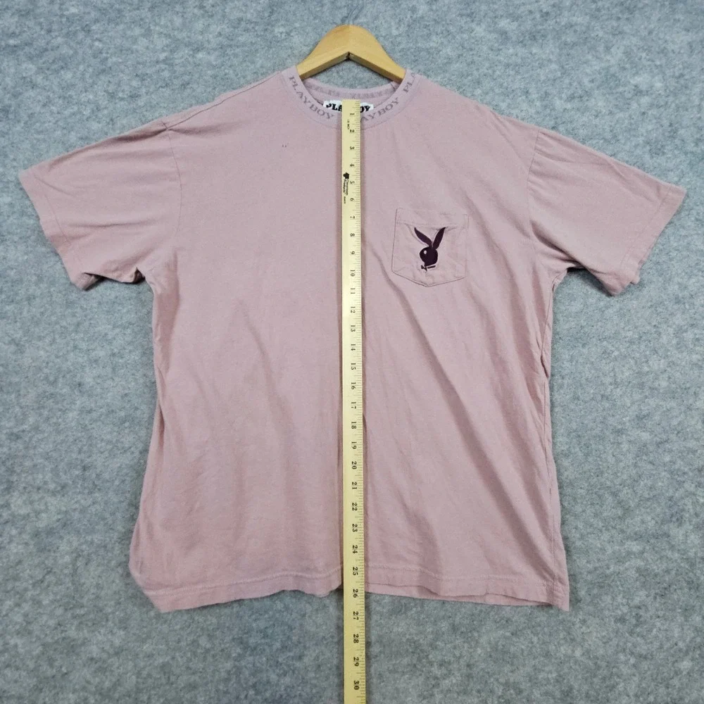 Playboy by‎ PacSun Mauve Pocket Tee T-Shirt Size L Embroidered Logo PINHOLES